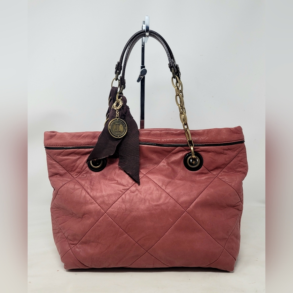 Lanvin Amalia Coral Pink Lambskin Leather Quilted Chain Shoulder Bag Lightweight